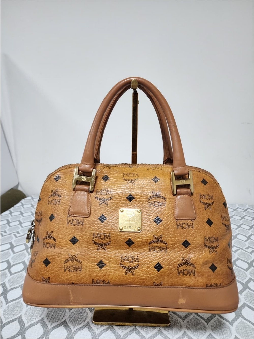 MCM Visetos Heritage Bowler Medium Shoulder Bag Brown